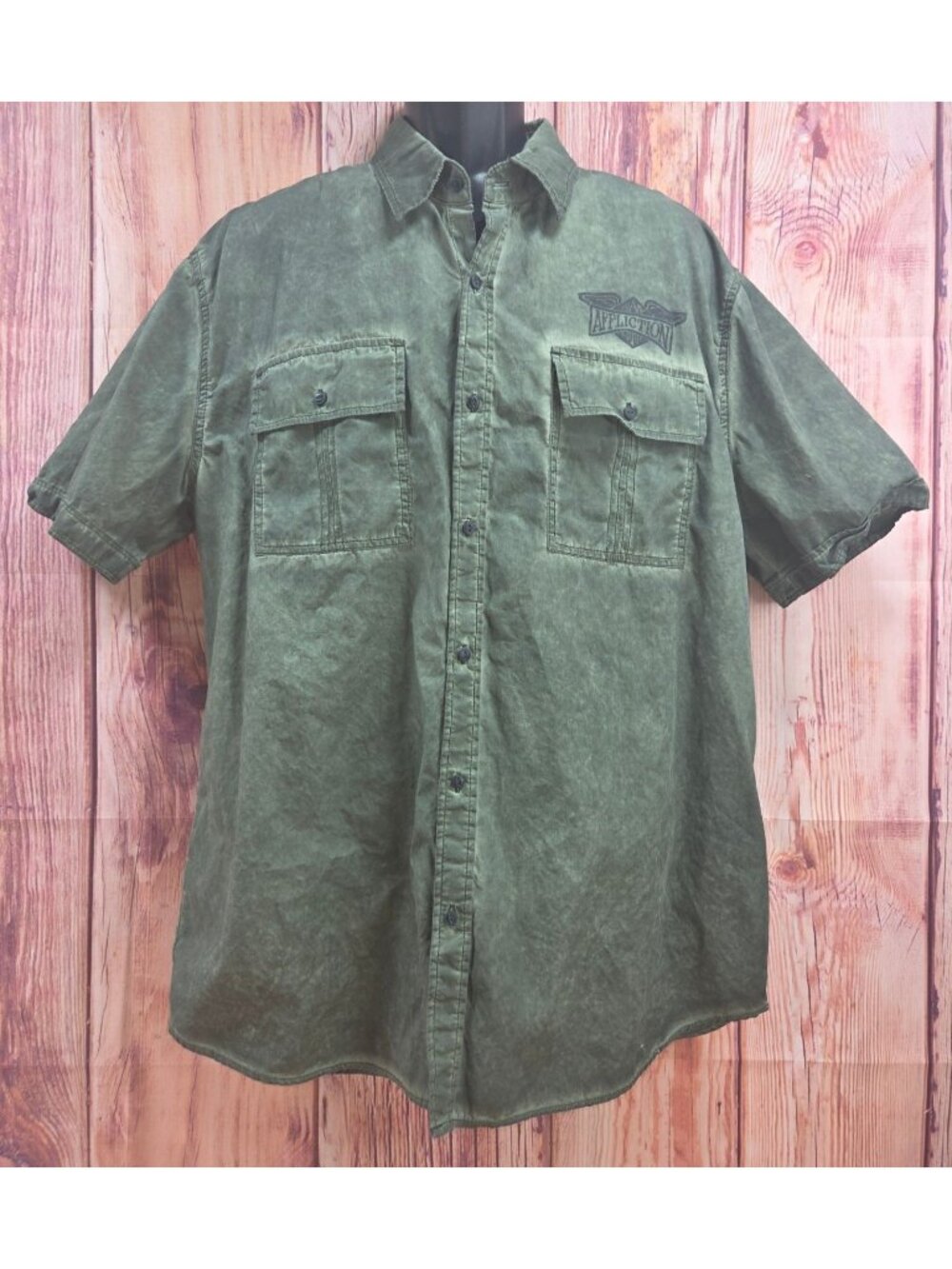 Affliction Black Premium Green Button-Up Shirt 2XL With Back Graphic